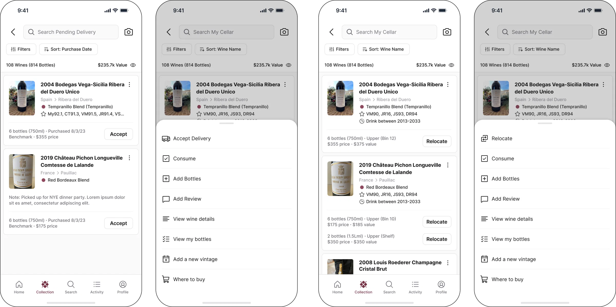Streamline accept delivery, relocate, and undrink with re-designed wine cards