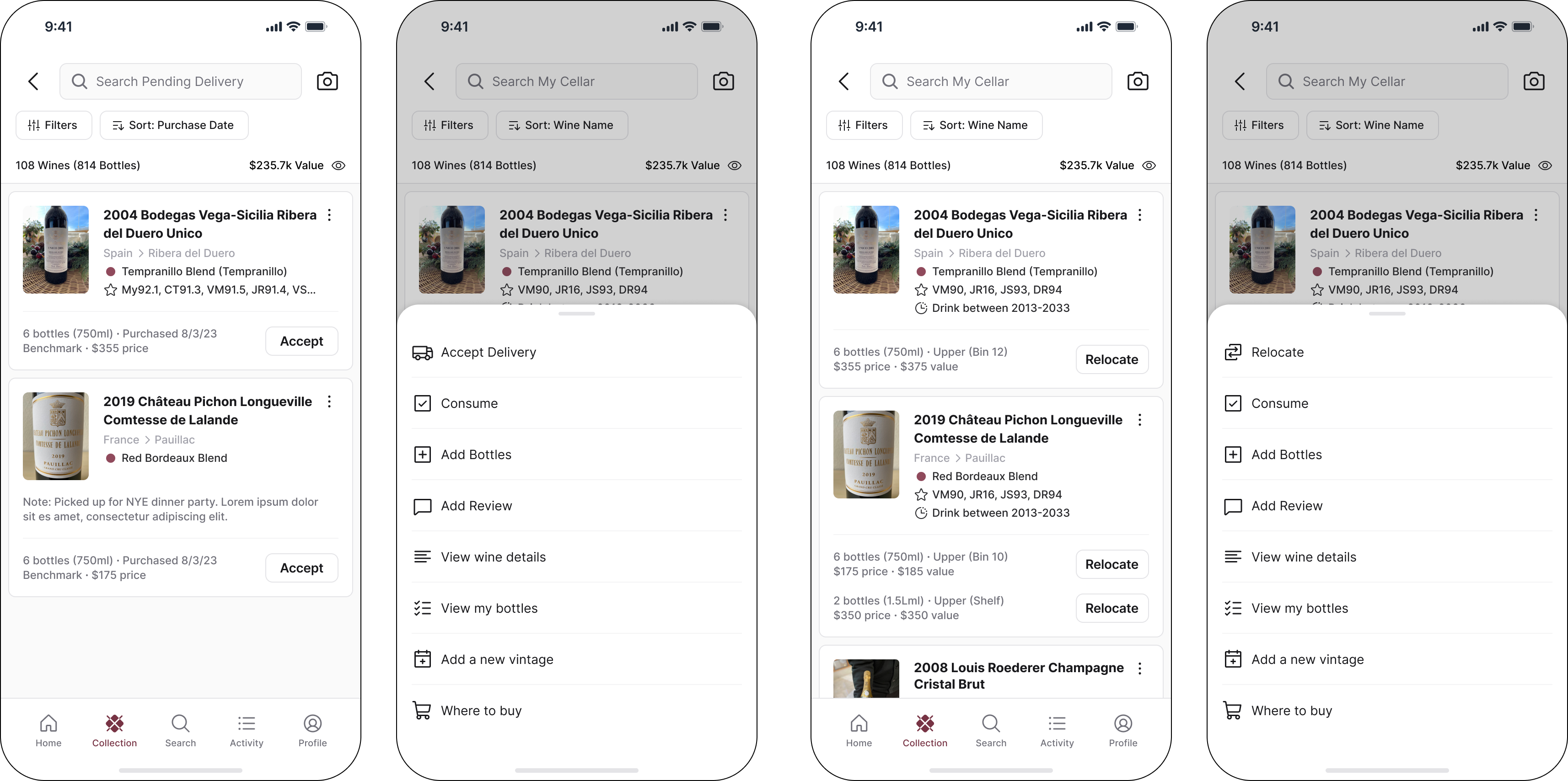 Streamline accept delivery, relocate, and undrink with re-designed wine cards