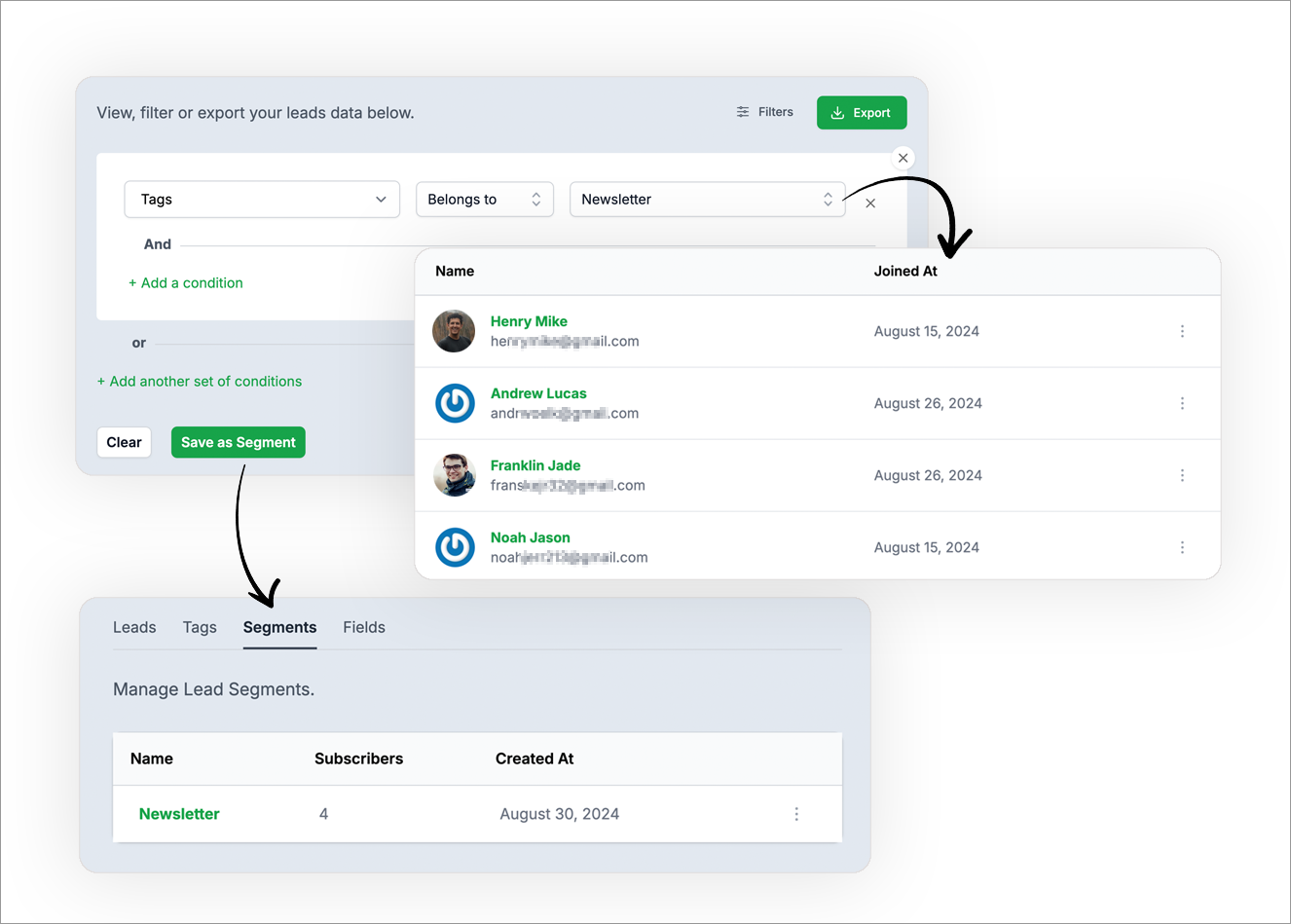lead filters and segment