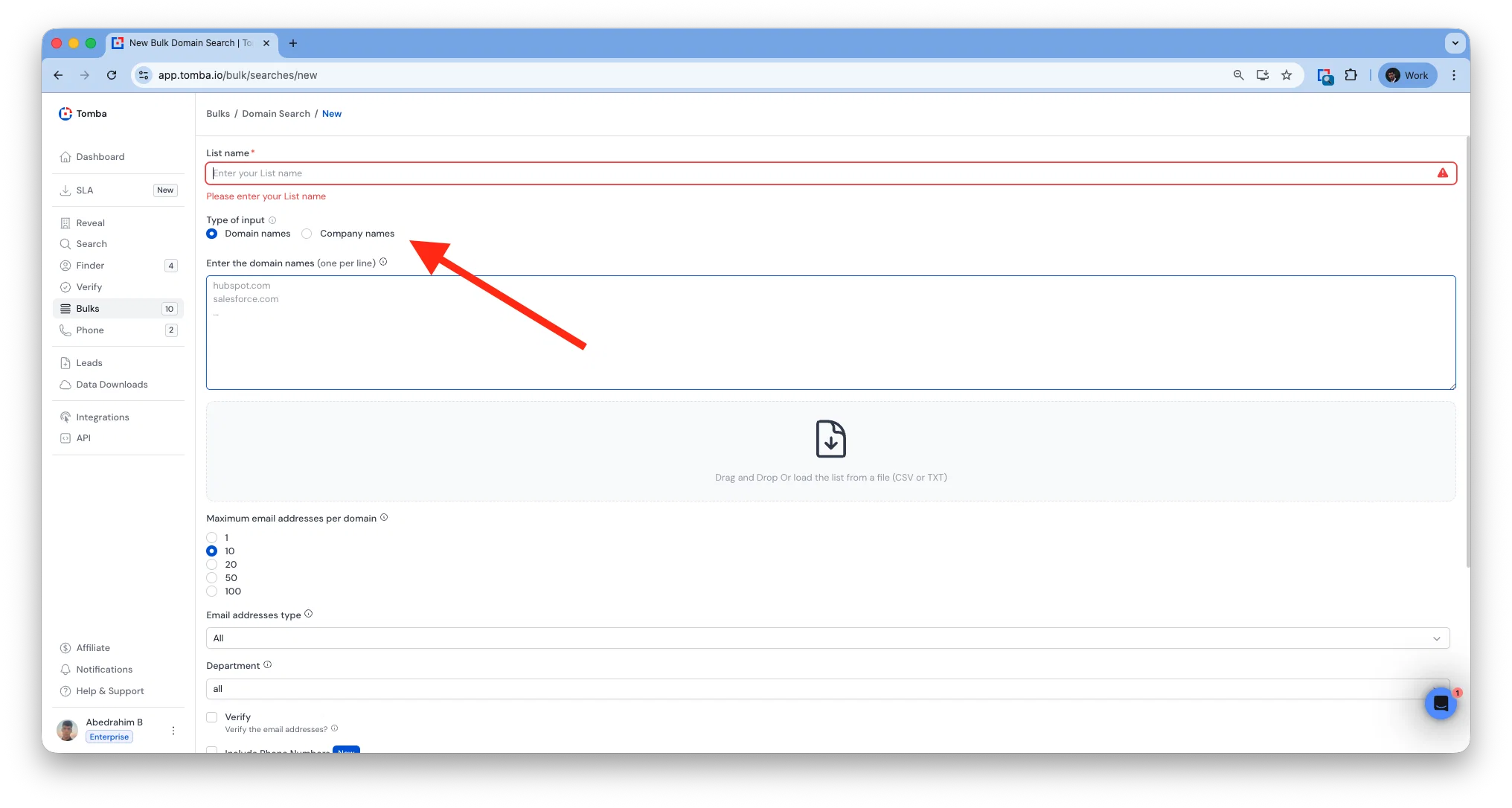company name domain search