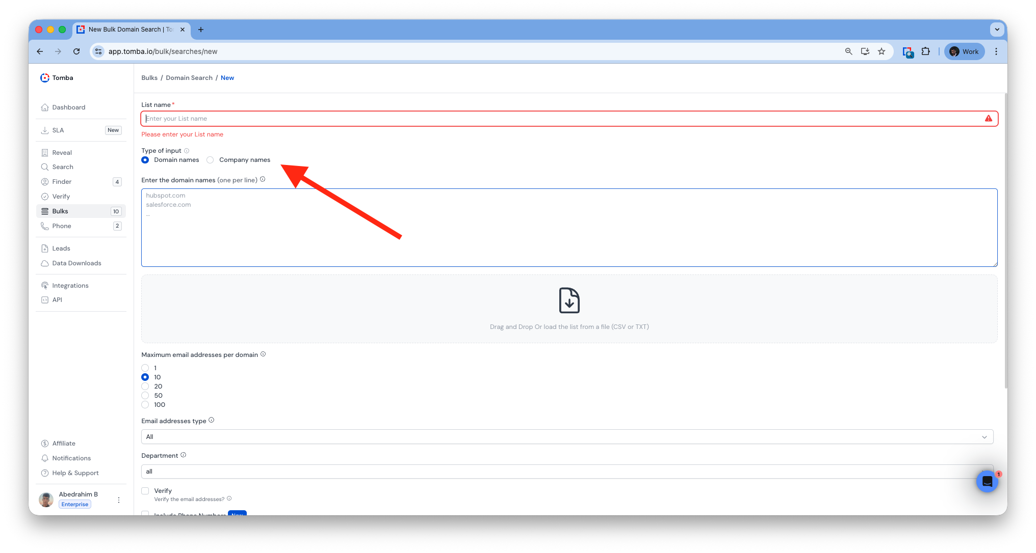 company name domain search