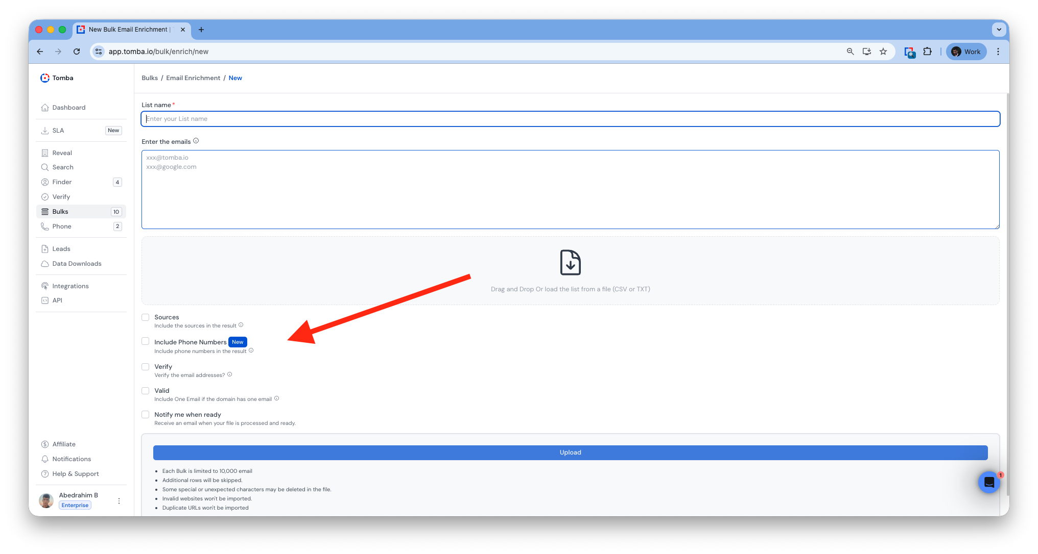 bulk email enrichment phone