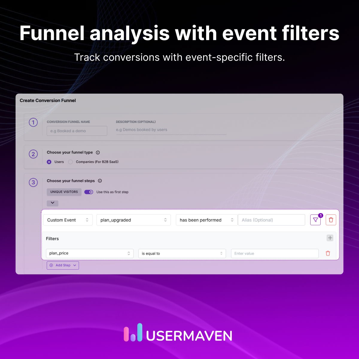 Event property filters for funnels