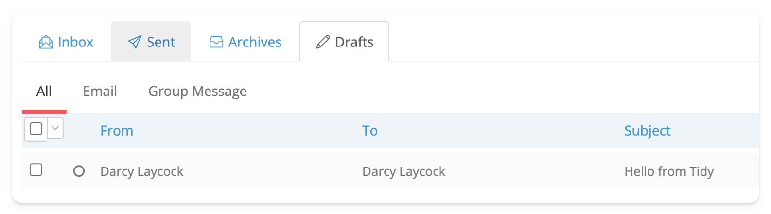 Drafts page