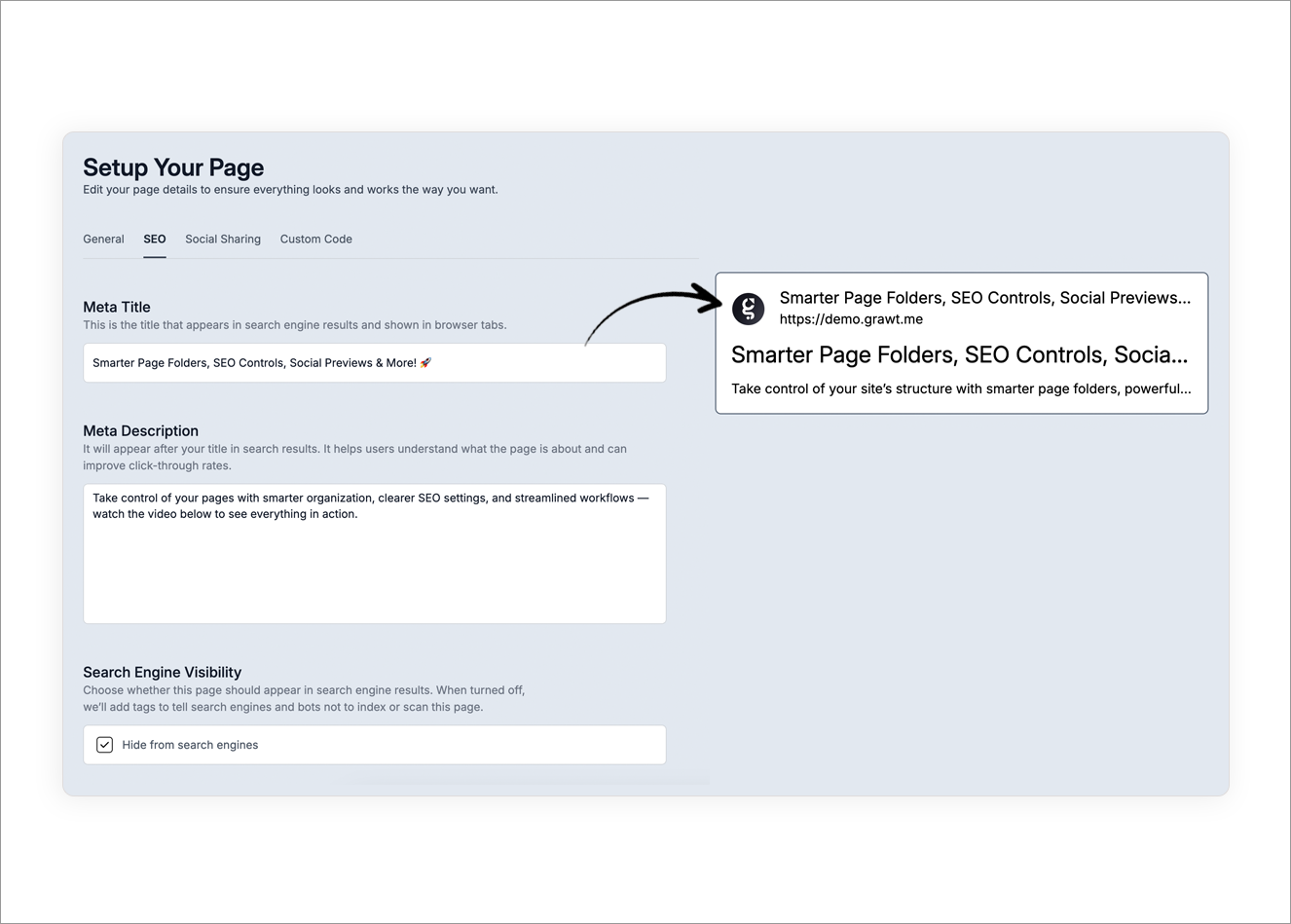 SEO settings update