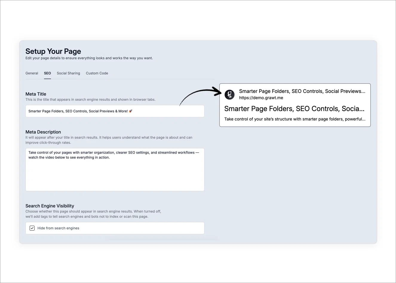 SEO settings update