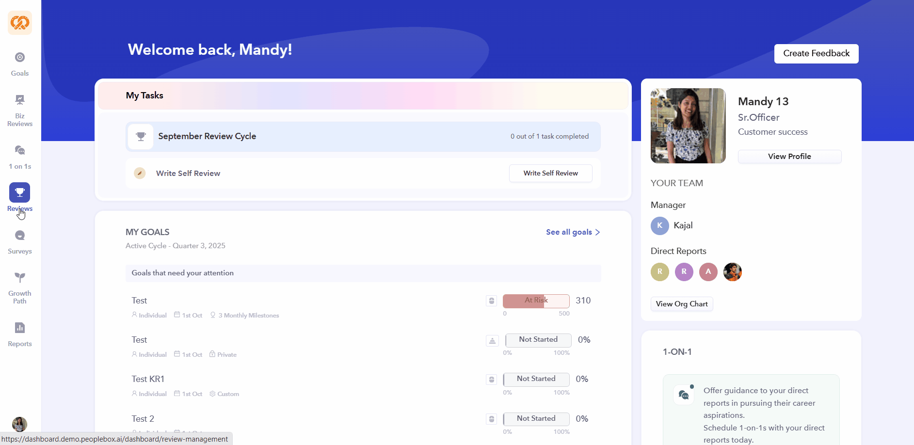 Manager Progress View (V2) Giving Feedback