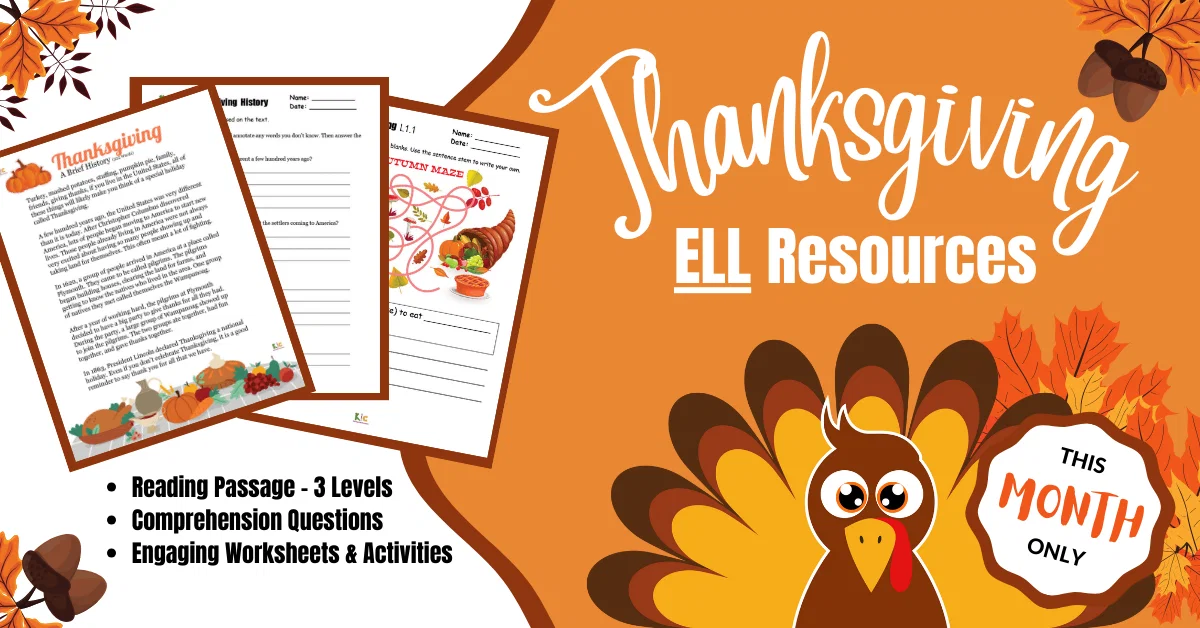 Thanksgiving ELL Resources This Month Only