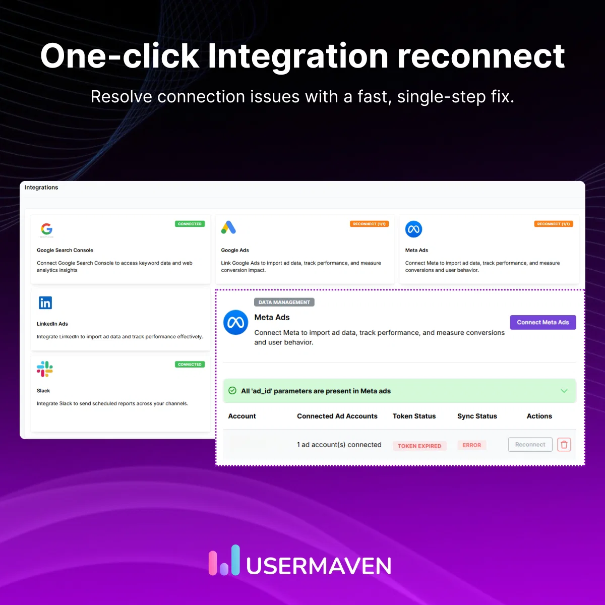 Integration reconnect Usermaven