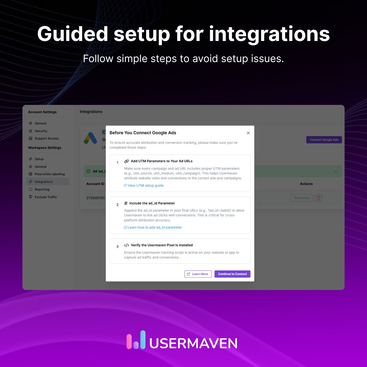 Checklist for integrations setup in Usermaven