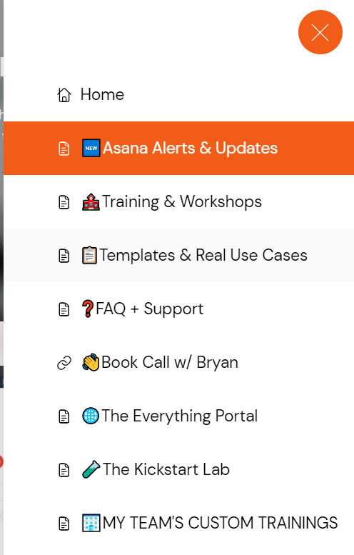 Asana Power-Up Learning Hub - Menu