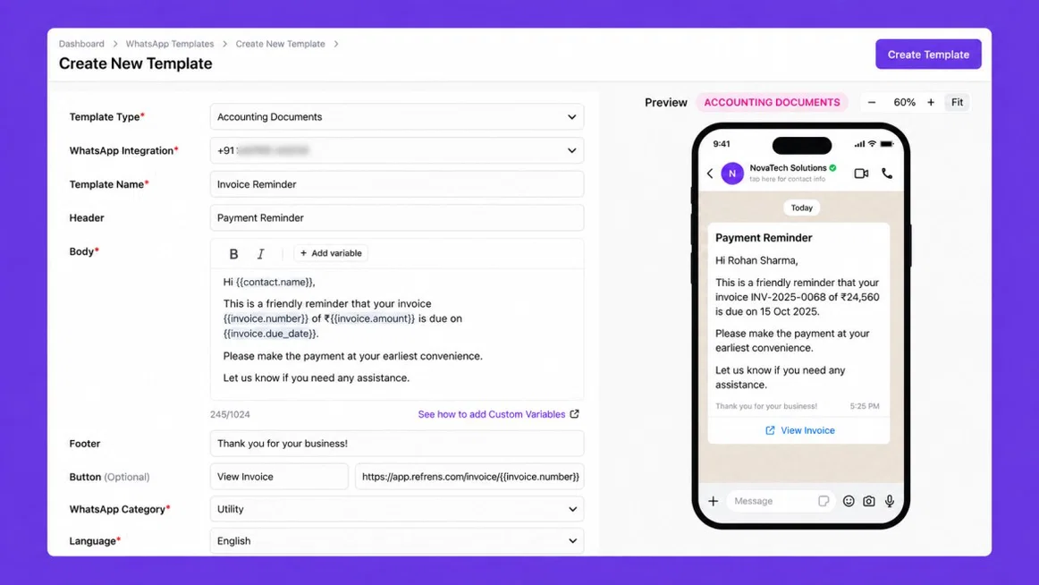 WhatsApp Invoice Reminder Template Builder