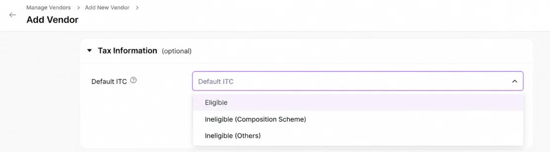 Refrens Add Vendor Tax Dropdown