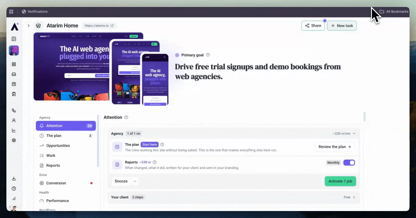 walk through of how to turn a web page into an app. click on 3 dots, save & share, then click install Atarim